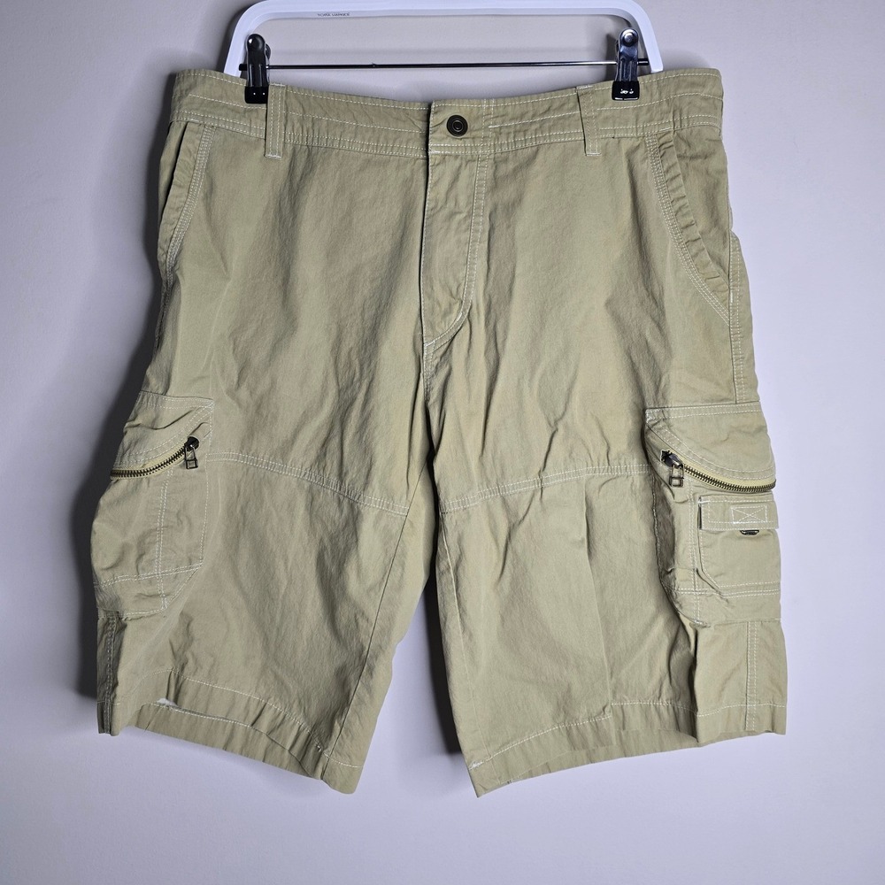 KUHL Mens Cargo Shorts Size 38 Khaki Zip Pockets Outdoor Casual Hiking